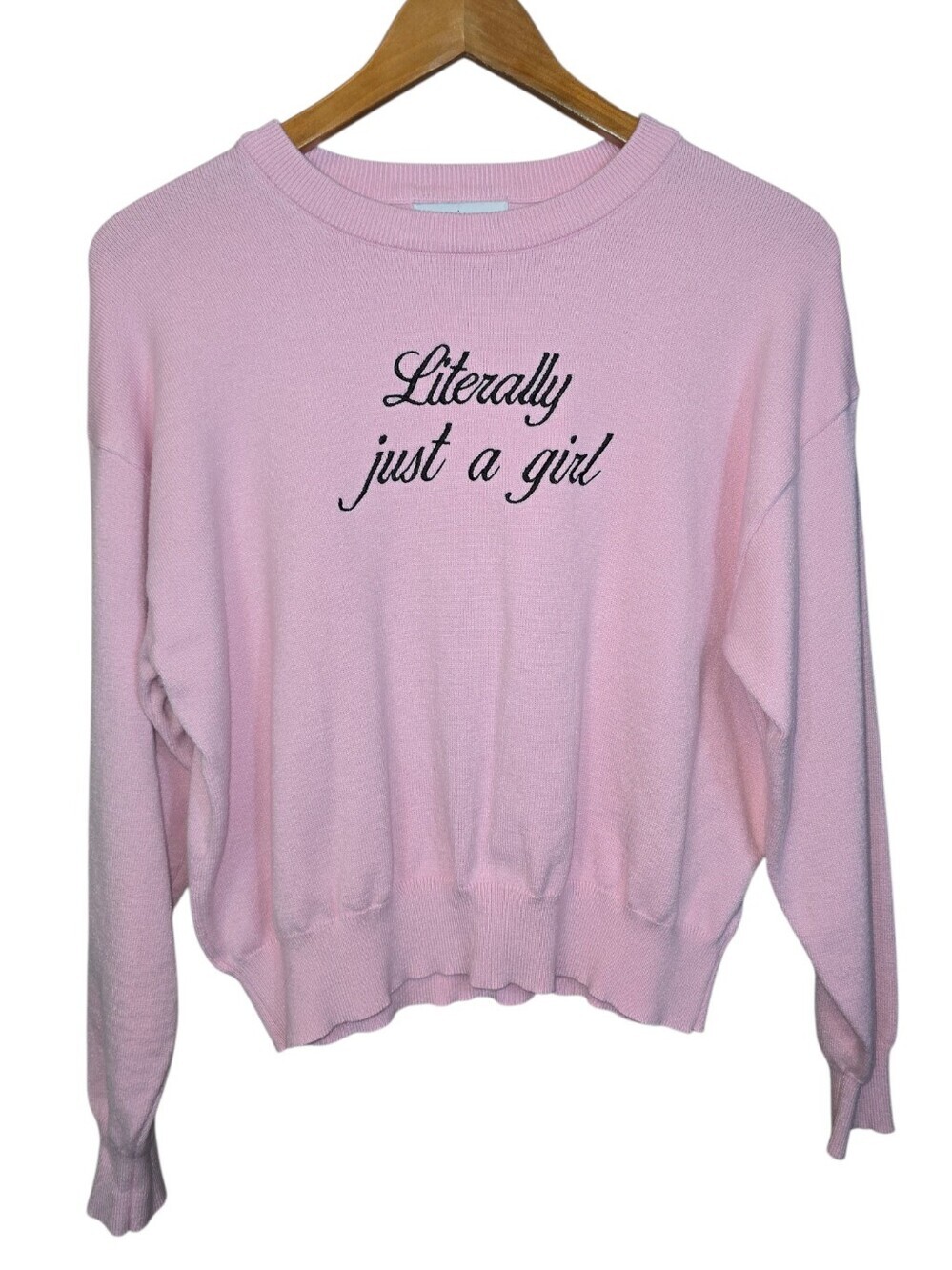Urban Weekend Coquette Literally Just a Girl Pink Knit Sweater Size Medium